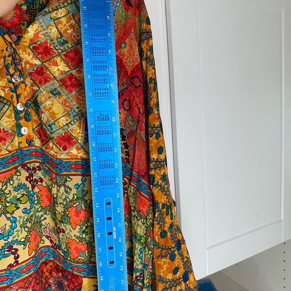 John Mark Vibrant Patchwork Blouse Embroidered Tu… - image 3